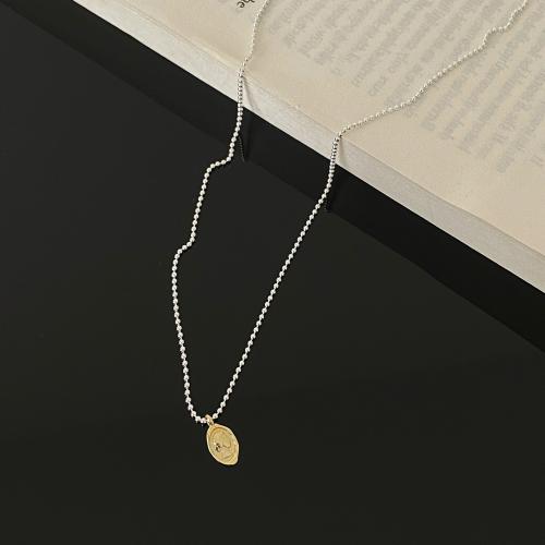 Argent sterling 925 collier, avec perle de plastique, caractère, Plaqué or 18K, Style coréen & chaîne à billes & pour femme Environ 16.1 pouce, Vendu par PC