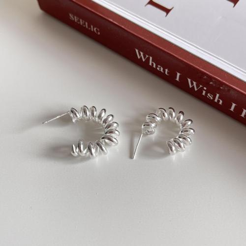 925 Sterling Silver Stud Earring, Geometrical Pattern, plated, Korean style & for woman 