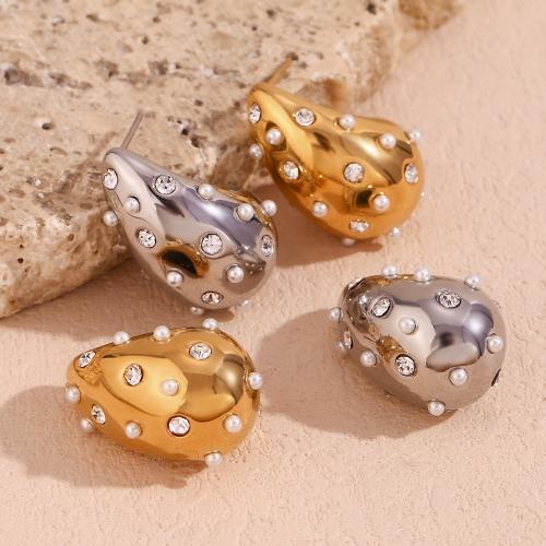 Edelstahl Stud Ohrring, 316 L Edelstahl, mit Kunststoff Perlen, 18K vergoldet, Modeschmuck & für Frau & mit Strass, keine, 26.7x16.8mm, verkauft von Paar