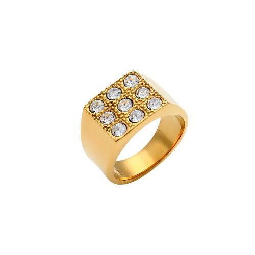 Cubic Zirconia Stainless Steel Finger Ring, 304 Stainless Steel, 18K gold plated, fashion jewelry & micro pave cubic zirconia & for woman, golden, US Ring [