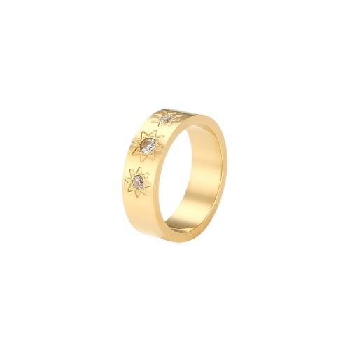 Cubic Zirconia Stainless Steel Finger Ring, 304 Stainless Steel, 18K gold plated, fashion jewelry & micro pave cubic zirconia & for woman, golden [