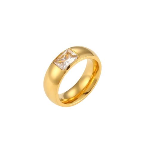 Cubic Zirconia anillo de dedo de acero inoxidable, acero inoxidable 304, 18K chapado en oro, Joyería & diverso tamaño para la opción & diferentes estilos para la opción & micro arcilla de zirconia cúbica & para mujer, dorado, Vendido por UD