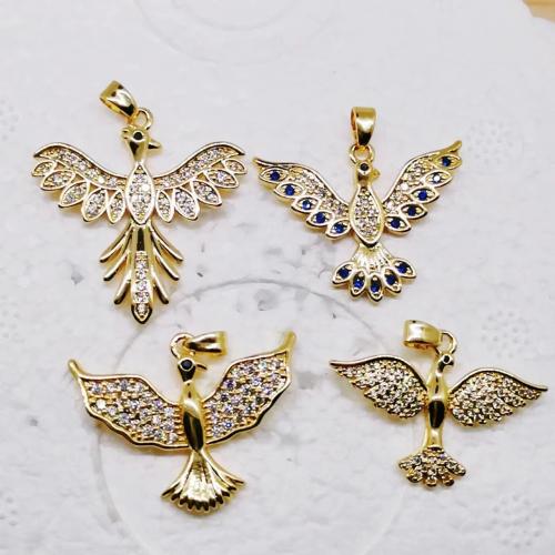 Cubic Zirconia Micro Pave Brass Pendant, Bird, gold color plated, fashion jewelry & DIY & micro pave cubic zirconia [