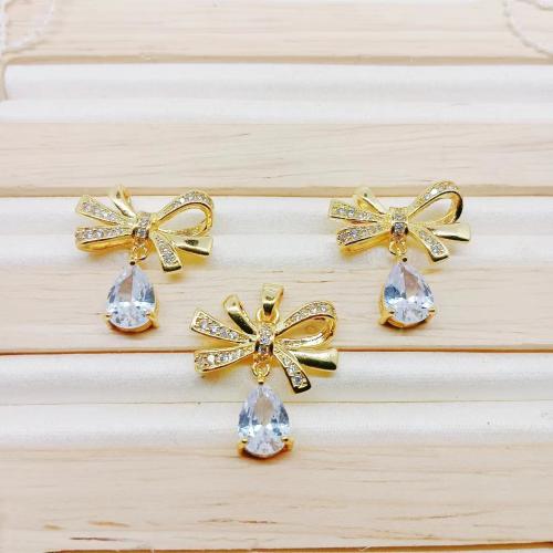 Cubic Zirconia Micro Pave Brass Pendant, Bowknot, gold color plated, fashion jewelry & DIY & micro pave cubic zirconia 