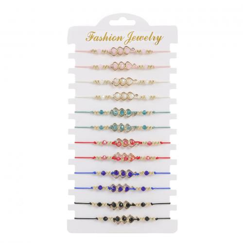 Zinc Alloy Crystal Bracelets, with Knot Cord & Paper & Crystal, Heart, gold color plated, Adjustable & fashion jewelry & for woman, mixed colors Approx 18-23 cm 