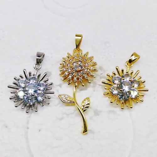 Cubic Zirconia Micro Pave Brass Pendant, Flower, plated, fashion jewelry & DIY & micro pave cubic zirconia 