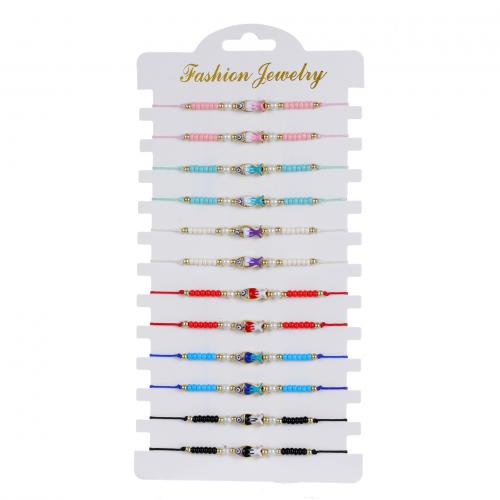 Glass Seed Beads Bracelets, Zinc Alloy, with Knot Cord & Seedbead & Paper & Plastic Pearl, Fish, gold color plated, Adjustable & fashion jewelry & Unisex & enamel, mixed colors Approx 18-23 cm 