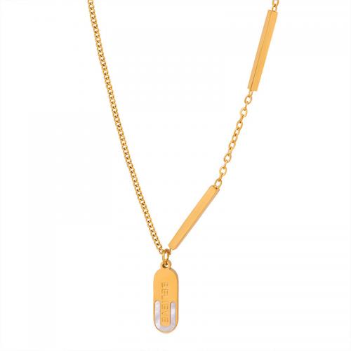 Collier de bijoux de titane, Acier titane, avec coquille blanche, avec 1.97inch chaînes de rallonge, Plaqué or 18K, bijoux de mode & pour femme, doré Environ 15.75 pouce, Vendu par PC