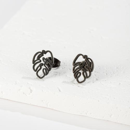 Stainless Steel Stud Earring, 304 Stainless Steel, Leaf, Vacuum Ion Plating, fashion jewelry & for woman & hollow [