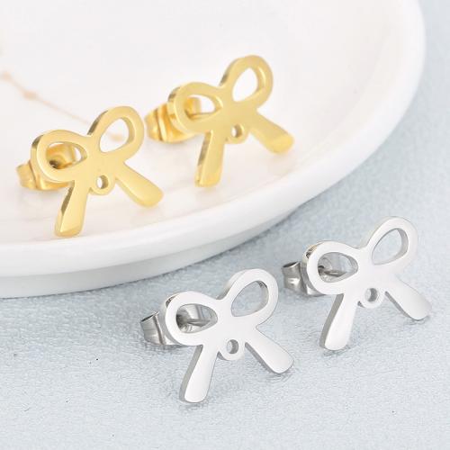 Stainless Steel Earring Stud Component, 304 Stainless Steel, Bowknot, Vacuum Ion Plating, fashion jewelry & DIY & for woman 