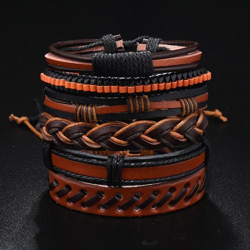bracelet de cordon en PU , cuir PU, avec corde de cire, 6 pièces & bijoux de mode & unisexe Environ 17-24 cm, Vendu par fixé