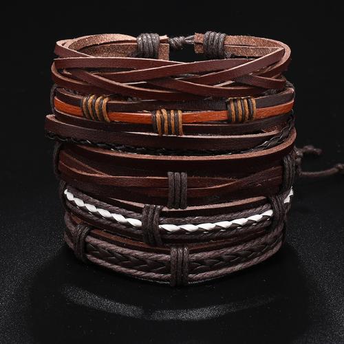bracelet de cordon en PU , cuir PU, avec corde de cire, 6 pièces & multicouche & unisexe Environ 17-24 cm, Vendu par fixé