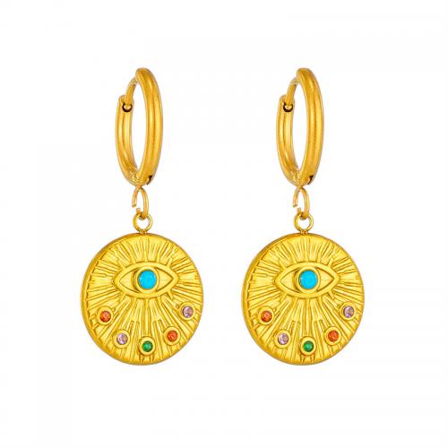 Titanium Steel Earrings, Vacuum Ion Plating, fashion jewelry & for woman & with rhinestone, golden 