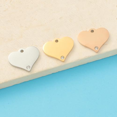 Stainless Steel Heart Pendants, 304 Stainless Steel, plated, DIY & with rhinestone [
