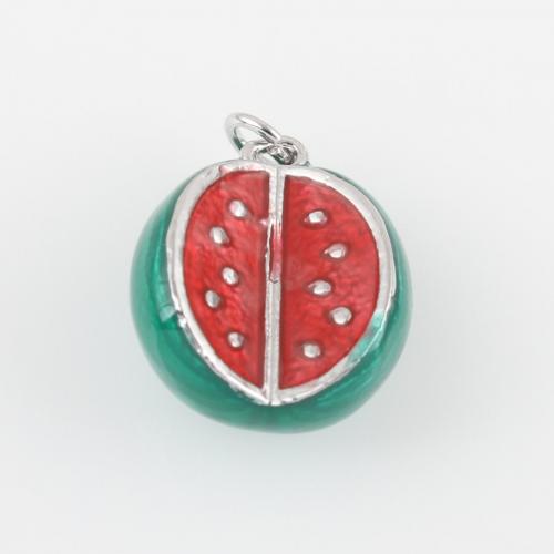 Resin Brass Pendants, with Resin, Watermelon, silver color plated, DIY, green 