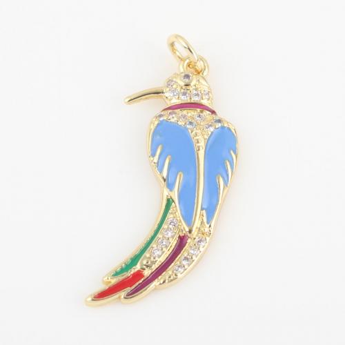 Cubic Zirconia Micro Pave Brass Pendant, Bird, gold color plated, DIY & micro pave cubic zirconia & enamel, mixed colors [