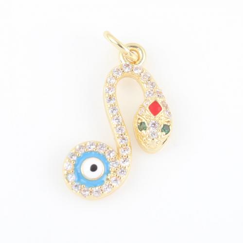 Fashion Evil Eye Pendant, Brass, Snake, gold color plated, DIY & micro pave cubic zirconia & enamel, mixed colors 
