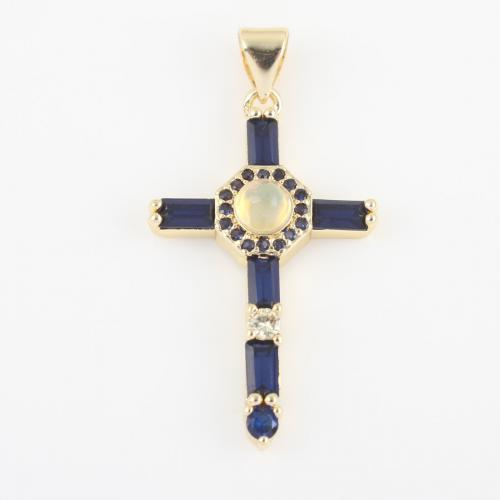 Cubic Zirconia Micro Pave Brass Pendant, with Cats Eye, Cross, gold color plated, DIY & micro pave cubic zirconia 