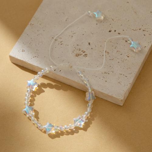 Kristall Armbänder, Nylonschnur, mit Kristall, Stern, Modeschmuck, weiß, Länge:15 cm, verkauft von PC