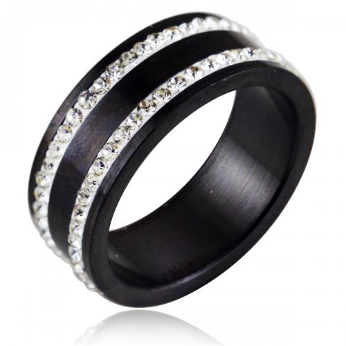 Titanium Steel Finger Ring, Unisex & with rhinestone, black mm .8mm [