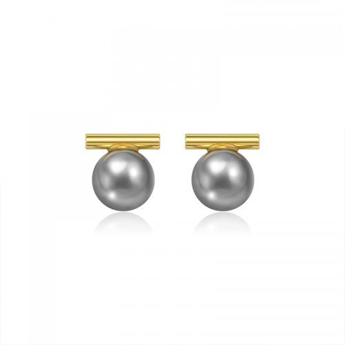 Seashell Earrings, Brass, with Pearl Oyster, 18K gold plated, fashion jewelry & for woman, grey 