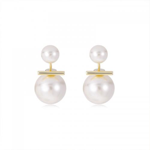 Seashell Earrings, Brass, with Pearl Oyster, 18K gold plated, fashion jewelry & micro pave cubic zirconia & for woman, white 
