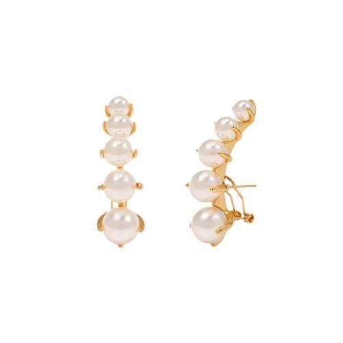 Seashell Earrings, Brass, with Pearl Oyster, 18K gold plated, fashion jewelry & for woman 