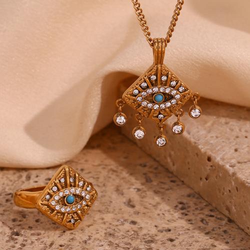 Cubic Zirconia Stainless Steel Jewelry Sets, 316L Stainless Steel, with 6cm extender chain, 18K gold plated, fashion jewelry & micro pave cubic zirconia & for woman, golden cm [
