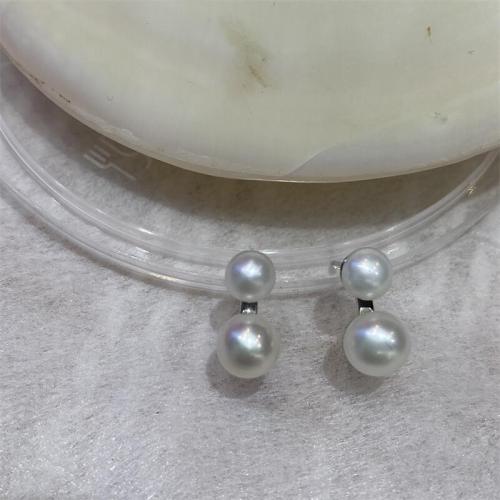 Arete perla de agua dulce, Perlas cultivadas de agua dulce, Joyería & para mujer, Blanco, big pearl:5.5-6mm,small pearl:4.5-5mm, Vendido por Par