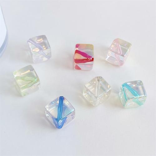 Transparent Acrylic Beads, Cube, UV plating, DIY 14mm 