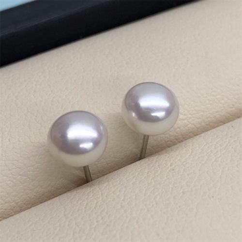 Freshwater Pearl Stud Earring, Flat Round, fashion jewelry & for woman, white 