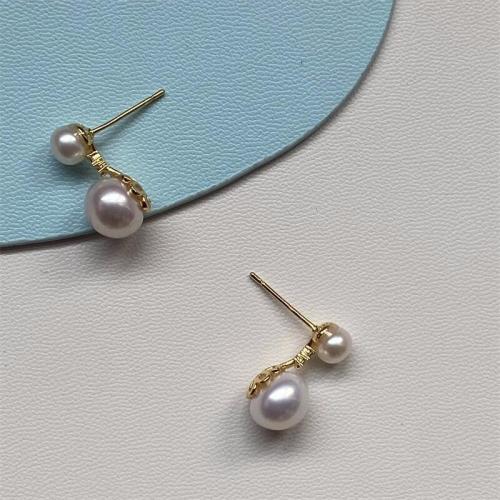 Freshwater Pearl Brass Earring, with Brass, fashion jewelry & for woman & with rhinestone, white, big mm,small mm 