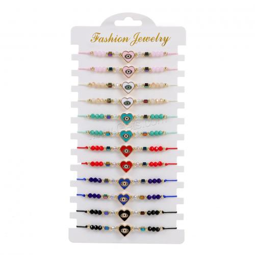 Zinc Alloy Crystal Bracelets, with Knot Cord & Paper & Crystal, Heart, gold color plated, Adjustable & fashion jewelry & Unisex & enamel, mixed colors Approx 18-23 cm [