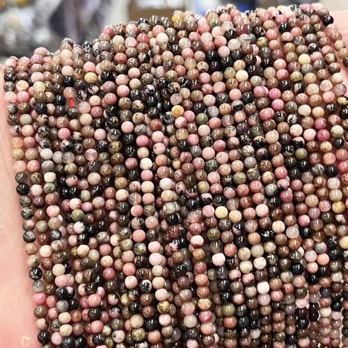 Single Gemstone Beads, Black Stripes Rhodochrosite Stone, Round, DIY mixed colors 