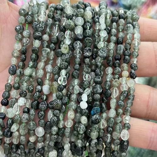 Rutilquarz Perlen, Rutilated Quarz, Klumpen, DIY, grün, 4x6mm, Länge:ca. 38 cm, verkauft von Strang