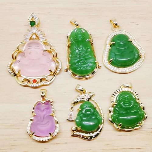 Glass Brass Pendants, with Glass, gold color plated, fashion jewelry & DIY & micro pave cubic zirconia 