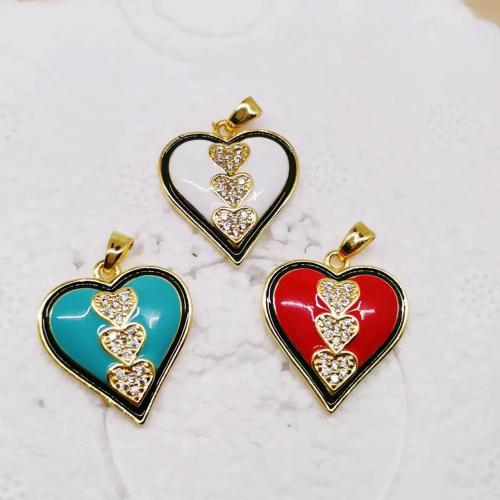 Cubic Zirconia Micro Pave Brass Pendant, Heart, gold color plated, fashion jewelry & DIY & micro pave cubic zirconia & enamel [