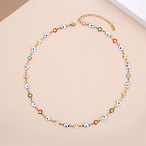Gemstone Necklaces, 304 Stainless Steel, with Gemstone & Plastic Pearl, with 6cm extender chain, Vacuum Ion Plating, fashion jewelry & for woman & enamel Approx 46 cm 