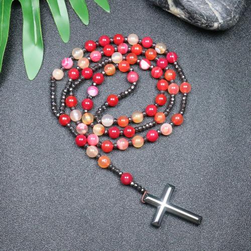 Rosary Necklace, Lace Agate, with Hematite, Cross, fashion jewelry & Unisex, mixed colors, 110mm Approx 78 cm 