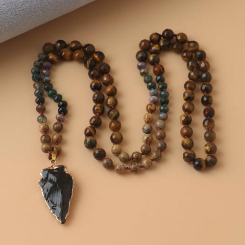 Четки Ожерелье, Природный камень, с Латунь, стрелки, плакирован золотом, ювелирные изделия моды & Мужская, разноцветный, 108ПК/Strand, продается Strand