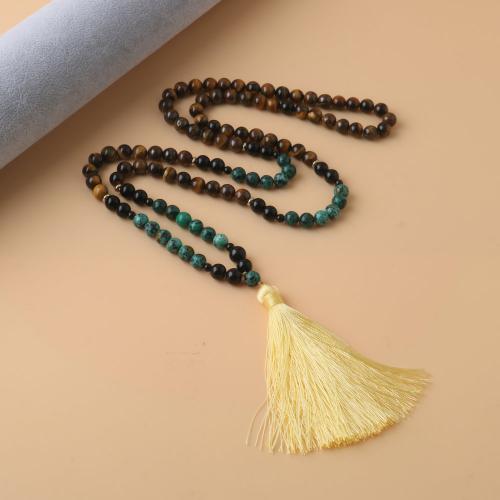 Fashion Fringe Necklace, Tiger Eye, with Dyed Granite & Knot Cord, Tassel, fashion jewelry & Unisex, mixed colors 