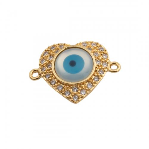 Connecteur de bijoux de mauvais œil, laiton, Plaqué d'or 14K, DIY & pavé de micro zircon & émail Environ 1.5mm, Vendu par PC