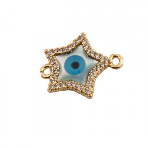 Evil Eye Jewelry Connector, Brass, 14K gold plated, DIY & micro pave cubic zirconia & enamel Approx 1.5mm 