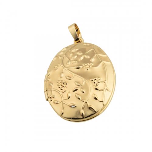 Colgante medallón de bronce, metal, chapado en oro de 14 K, Bricolaje, 33.5x23.5x8.5mm, agujero:aproximado 4mm, Vendido por UD[