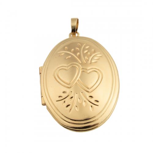 Colgante medallón de bronce, metal, chapado en oro de 14 K, Bricolaje, 42x27x9mm, agujero:aproximado 4mm, Vendido por UD[