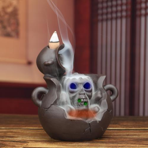Incense Smoke Flow Backflow Holder Ceramic Incense Burner, Porcelain, handmade, Halloween Design & for home and office & durable & with LED light [