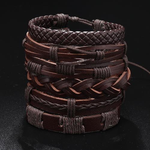 bracelet de cordon en PU , cuir PU, avec corde de cire, 6 pièces & bijoux de mode & unisexe Environ 17-24 cm, Vendu par fixé
