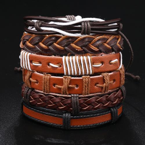 bracelet de cordon en PU , cuir PU, avec corde de cire, fait à la main, 6 pièces & multicouche & unisexe Environ 17-24 cm, Vendu par fixé