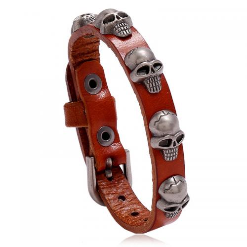 PU Leather Cord Bracelets, with Zinc Alloy, Skull, punk style & for man 10mm cm 
