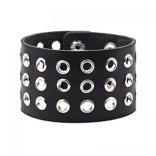 bracelet de cordon en PU , cuir PU, avec alliage de zinc, le style de punk & pour homme, noire, 43mm cm, Vendu par PC